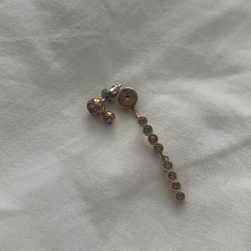 Fossil Rose Gold-Toned Stud Earrings with Matching Ear Jackets